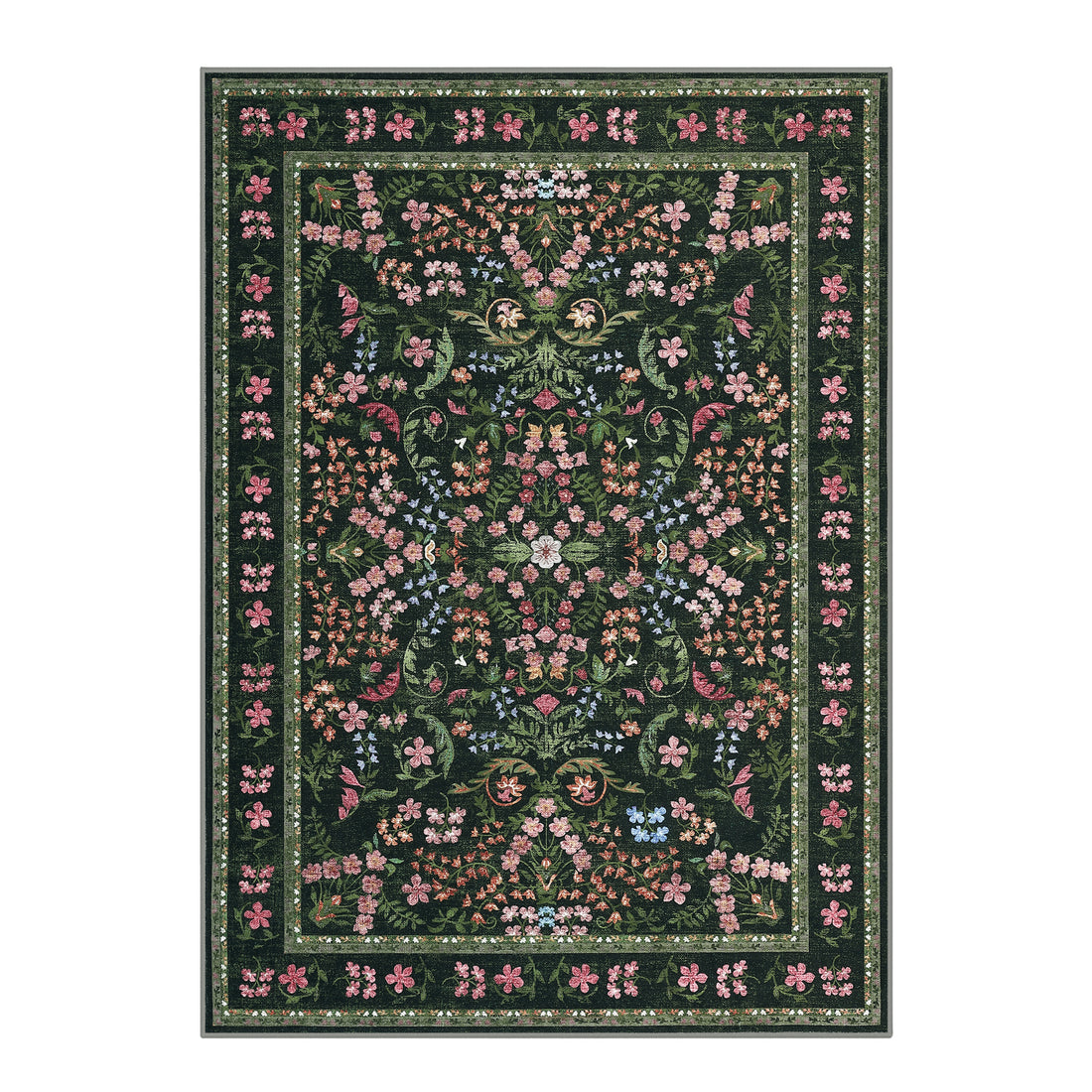Garvee Washable Area Rug 8x10 Boho Floral Soft Low Pile Carpet for Living Room Bedroom Dining Room Nursery Hallway Green