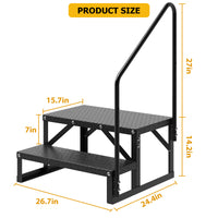 Garvee 2 Step RV Stairs, RV Steps with Handrail & Anti-Slip Panel - 660lb Capacity Portable Alloy Steel Ladder for Easy Access to RVs, Hot Tubs, and Travel Trailers