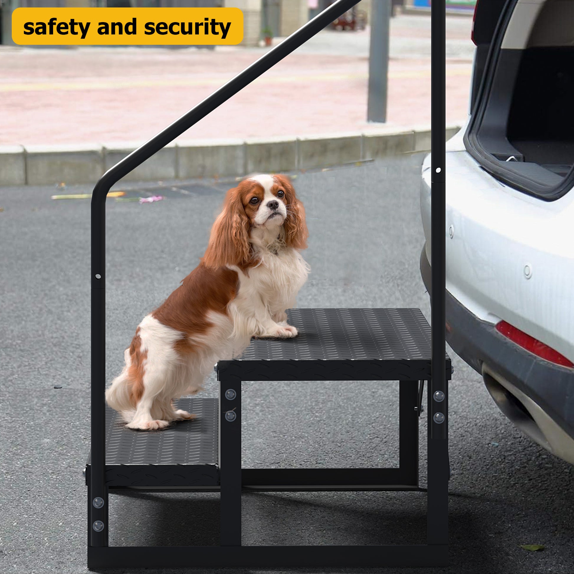 Garvee 2 Step RV Stairs, RV Steps with Handrail & Anti-Slip Panel - 660lb Capacity Portable Alloy Steel Ladder for Easy Access to RVs, Hot Tubs, and Travel Trailers