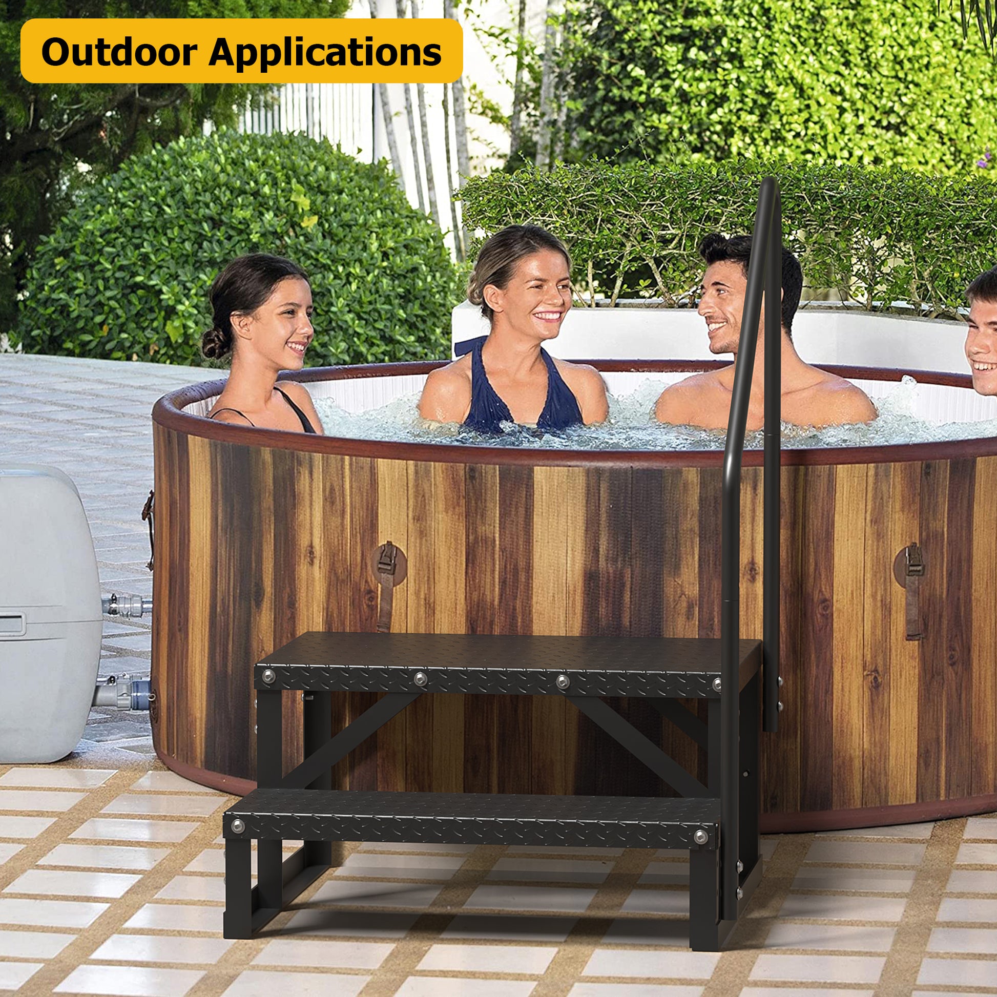 Garvee 2 Step RV Stairs, RV Steps with Handrail & Anti-Slip Panel - 660lb Capacity Portable Alloy Steel Ladder for Easy Access to RVs, Hot Tubs, and Travel Trailers