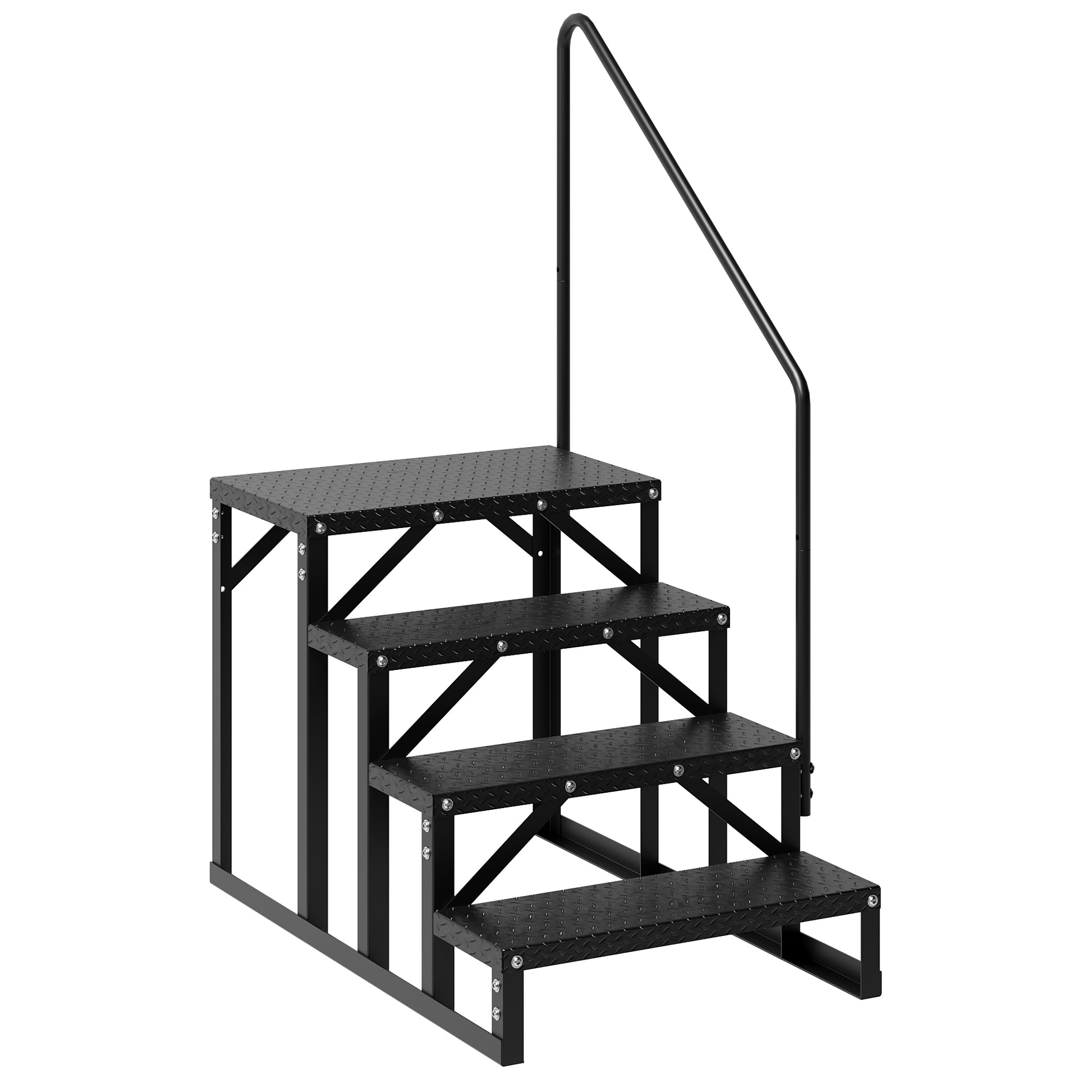 Garvee 4 Step RV Stairs with Handrail, 660lb Capacity with Anti-Slip Panel RV Steps, Alloy Steel Ladder for Easy Access to RVs, Hot Tubs, and Travel Trailers