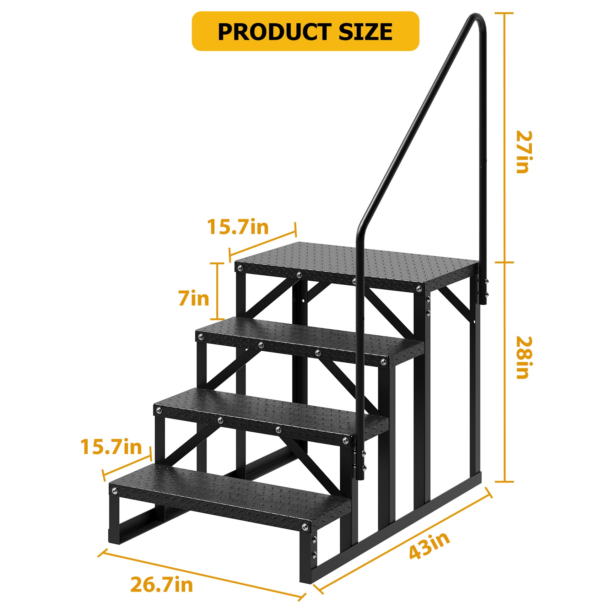 Garvee 4 Step RV Stairs with Handrail, 660lb Capacity with Anti-Slip Panel RV Steps, Alloy Steel Ladder for Easy Access to RVs, Hot Tubs, and Travel Trailers