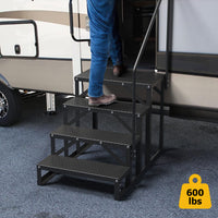 Garvee 4 Step RV Stairs with Handrail, 660lb Capacity with Anti-Slip Panel RV Steps, Alloy Steel Ladder for Easy Access to RVs, Hot Tubs, and Travel Trailers