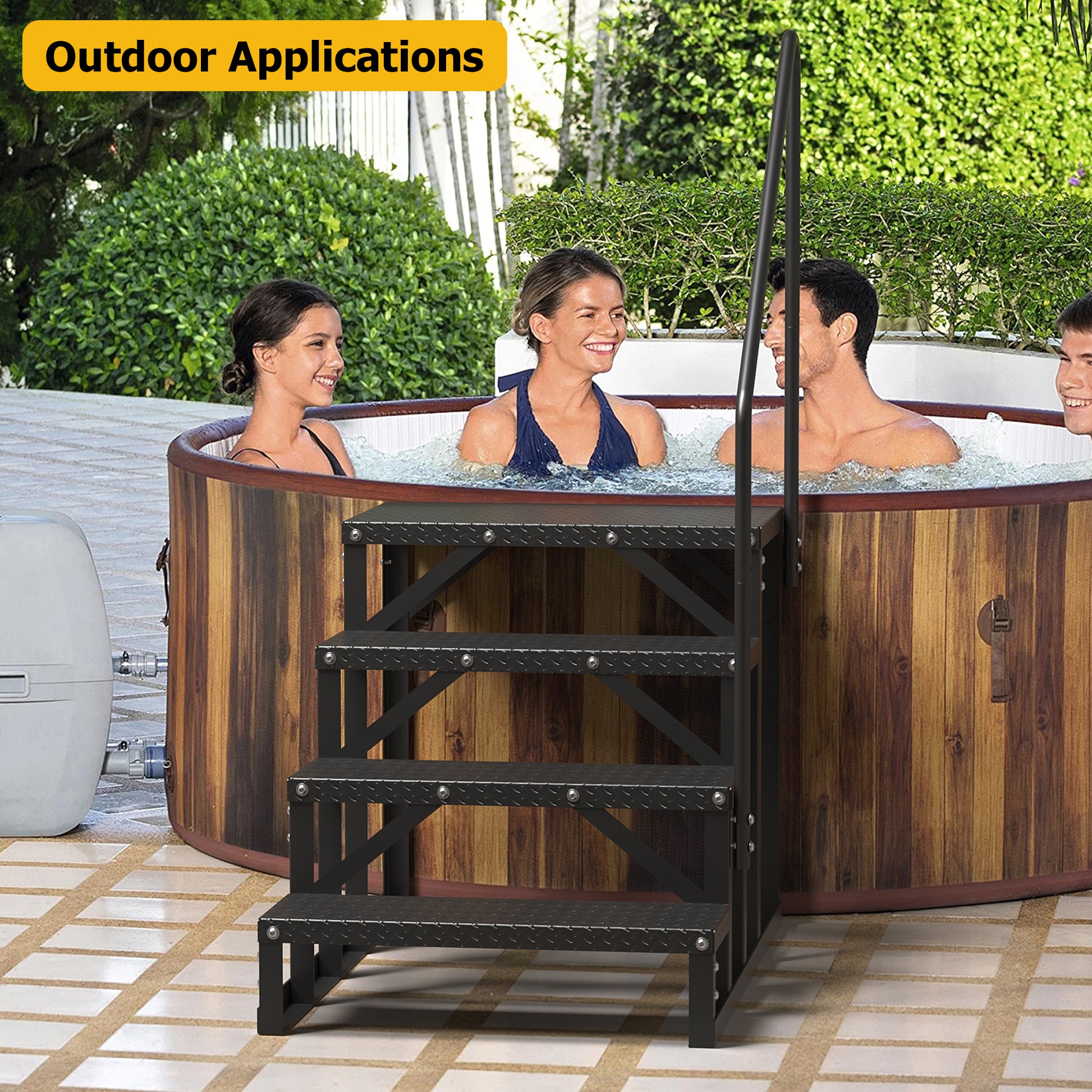 Garvee 4 Step RV Stairs with Handrail, 660lb Capacity with Anti-Slip Panel RV Steps, Alloy Steel Ladder for Easy Access to RVs, Hot Tubs, and Travel Trailers