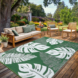 Garvee Outdoor Green 8x10 Rug Waterproof Reversible Outdoor Plastic Straw Rug Modern Palm Leaves Patio Rug Indoor Outdoor Carpet RV Mat Outside for Patio Camp Balcony Deck Picnic - Green