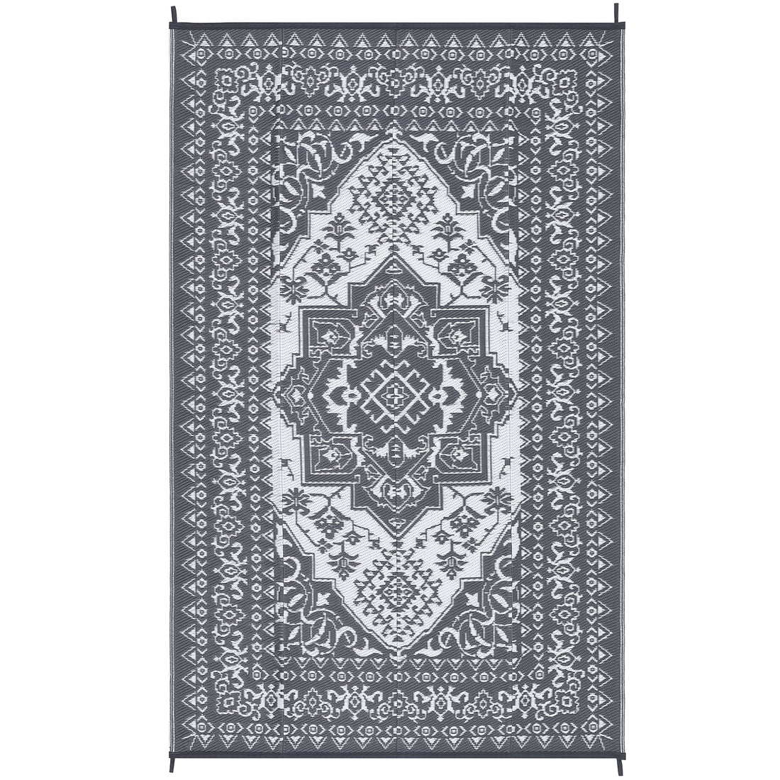 Garvee Outdoor Grey & White 9x18 Plastic Straw Rug, Waterproof Stain Resistant Reversible for Camping, Garden, Backyard, RV, Patio