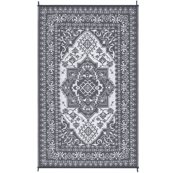 Garvee Outdoor Grey & White 8x10 Plastic Straw Rug, Waterproof Stain Resistant Reversible Carpet for Camping, Garden, Backyard, RV, Patio
