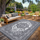 Garvee Outdoor Grey & White 9x12 Rug, Plastic Straw Waterproof Reversible Mat for Patio, Deck, RV, Camping Decor - Gray & White