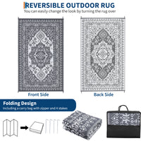 Garvee Outdoor Grey & White 8x10 Plastic Straw Rug, Waterproof Stain Resistant Reversible Carpet for Camping, Garden, Backyard, RV, Patio