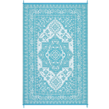Garvee Outdoor Light Blue & White 9x18 Plastic Straw Rug, Waterproof Stain Resistant Reversible Carpet for Camping, Backyard, RV, Patio