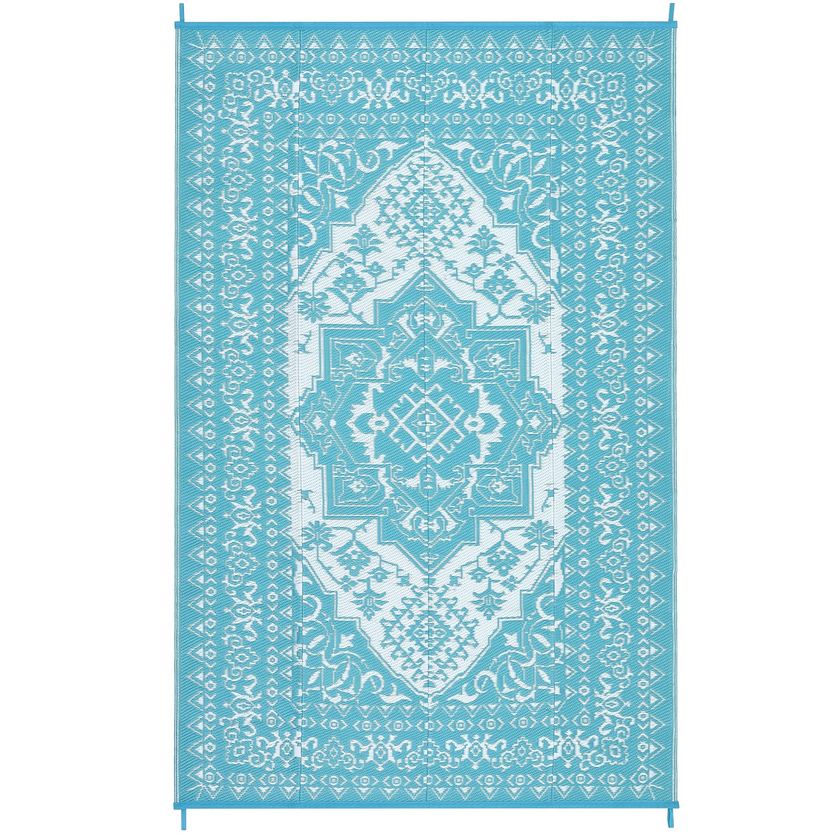 Garvee Outdoor Light Blue & White 9x12 Rug Plastic Straw Waterproof Reversible Mat for Patio, Deck, RV, Camping Decor