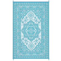Garvee Outdoor Light Blue & White 9x12 Rug Plastic Straw Waterproof Reversible Mat for Patio, Deck, RV, Camping Decor
