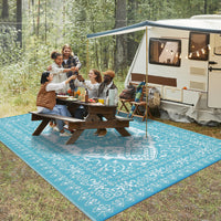 Garvee Outdoor Light Blue & White 8x10 Plastic Straw Rug, Waterproof Stain Resistant Reversible Carpet for Camping, Garden, Backyard, RV, Patio