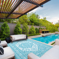 Garvee Outdoor Light Blue & White 8x10 Plastic Straw Rug, Waterproof Stain Resistant Reversible Carpet for Camping, Garden, Backyard, RV, Patio