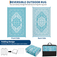 Garvee Outdoor Light Blue & White 9x12 Rug Plastic Straw Waterproof Reversible Mat for Patio, Deck, RV, Camping Decor