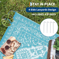 Garvee Outdoor Light Blue & White 8x10 Plastic Straw Rug, Waterproof Stain Resistant Reversible Carpet for Camping, Garden, Backyard, RV, Patio