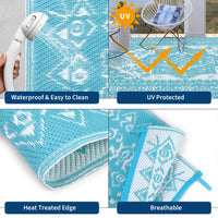 Garvee Outdoor Light Blue & White 9x18 Plastic Straw Rug, Waterproof Stain Resistant Reversible Carpet for Camping, Backyard, RV, Patio