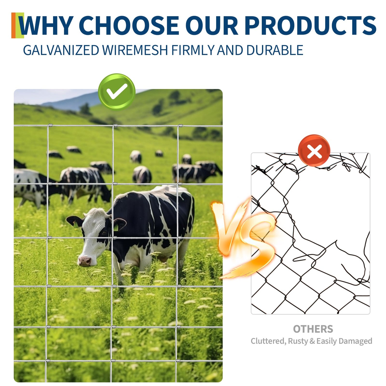 Garvee Heavy Duty 9GA Cattle Fence 4x164 FT - Thick Galvanized Steel w/Reinforced Joints for Livestock Farm Horse Protection