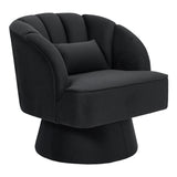 Garvee Swivel Barrel Chair - Velvet Upholstered Modern Armchair with Striped Backrest & Plush Padding, Round Lounge Chair for Living Room, Bedroom, Small Spaces, Black - Black