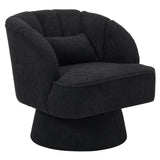 Garvee Swivel Barrel Accent Chair - Teddy Velvet Upholstered 360° Rotating Modern Armchair with Striped Backrest & Plush Padding, Round Lounge Chair for Living Room, Bedroom, Black - Black