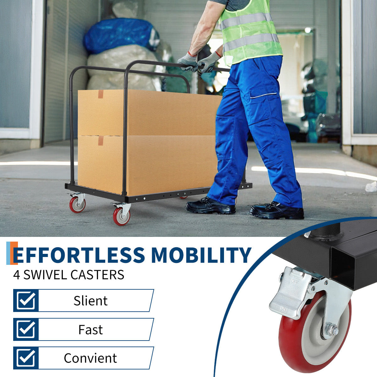 GARVEE 1500LB Heavy-Duty Folding Cart Table - Steel Frame w/Silent Wheels for Garage, Home & Warehouse Use (Black)