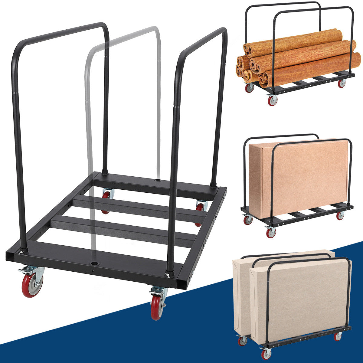 GARVEE 1500LB Heavy-Duty Folding Cart Table - Steel Frame w/Silent Wheels for Garage, Home & Warehouse Use (Black)