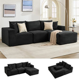 Garvee 108” Boneless Cloud Sectional Sofa for Living Room, Compressed Modular L-Shaped Sofa with Deep Seat, Frameless Corduroy Couch in Boxes, No Assembly Required 3-Seater, Right-Black - Lie Right | Corduroy | Black