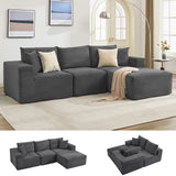 Garvee 108” Boneless Cloud Sectional Sofa for Living Room, Compressed Modular L-Shaped Sofa with Deep Seat, Frameless Corduroy Couch in Boxes, No Assembly Required 3-Seater, Right-Grey - Lie Right | Corduroy | Gray