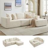 Garvee 108” Boneless Cloud Sectional Sofa for Living Room, Compressed Modular L-Shaped Sofa with Deep Seat, Frameless Corduroy Couch in Boxes, No Assembly Required 3-Seater, Right-Beige - Lie Right|Corduroy|Beige