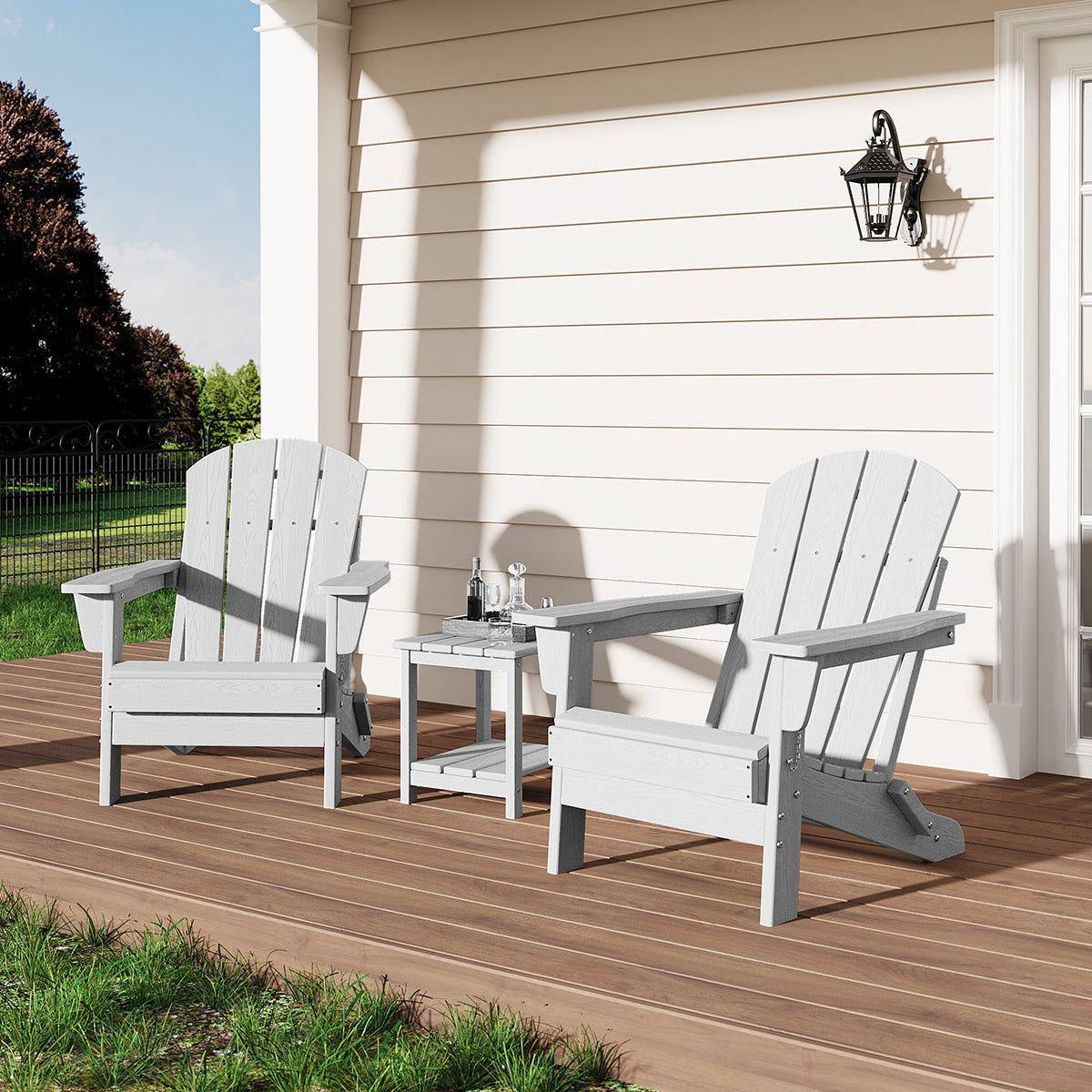 Garvee Folding Adirondack Chair HDPE Material 380lbs Capacity Natural Wood Texture Foldable Fire Pit Patio Garden Beach Camping