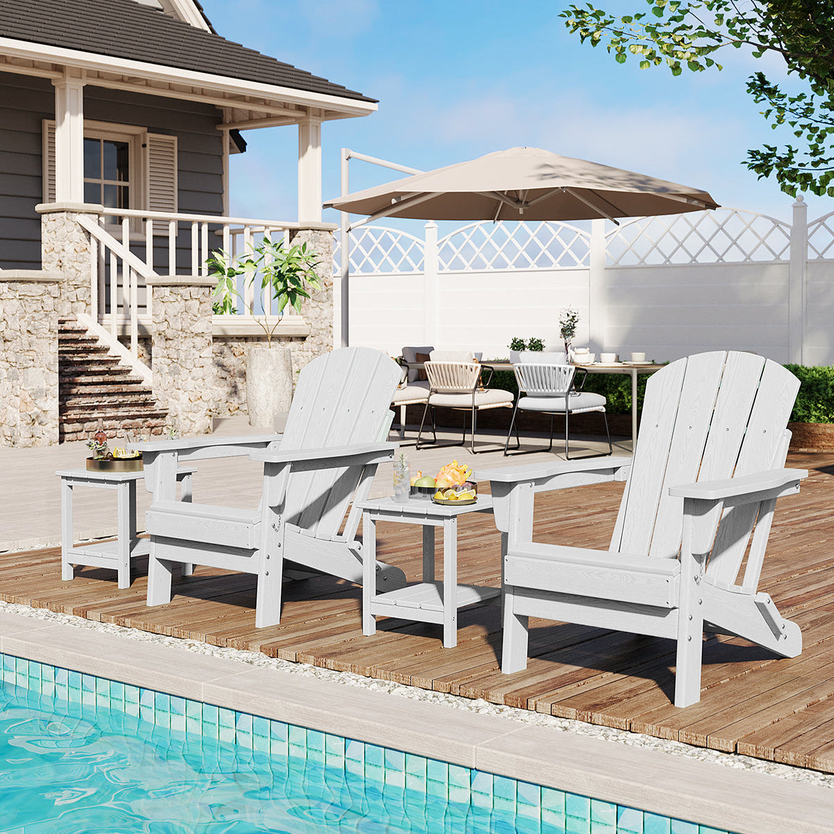 Garvee Folding Adirondack Chair HDPE Material 380lbs Capacity Natural Wood Texture Foldable Fire Pit Patio Garden Beach Camping