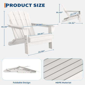 Garvee Folding Wooden Adirondack Chair, Outdoor Lounge Chair with Ergonomic High Back, White