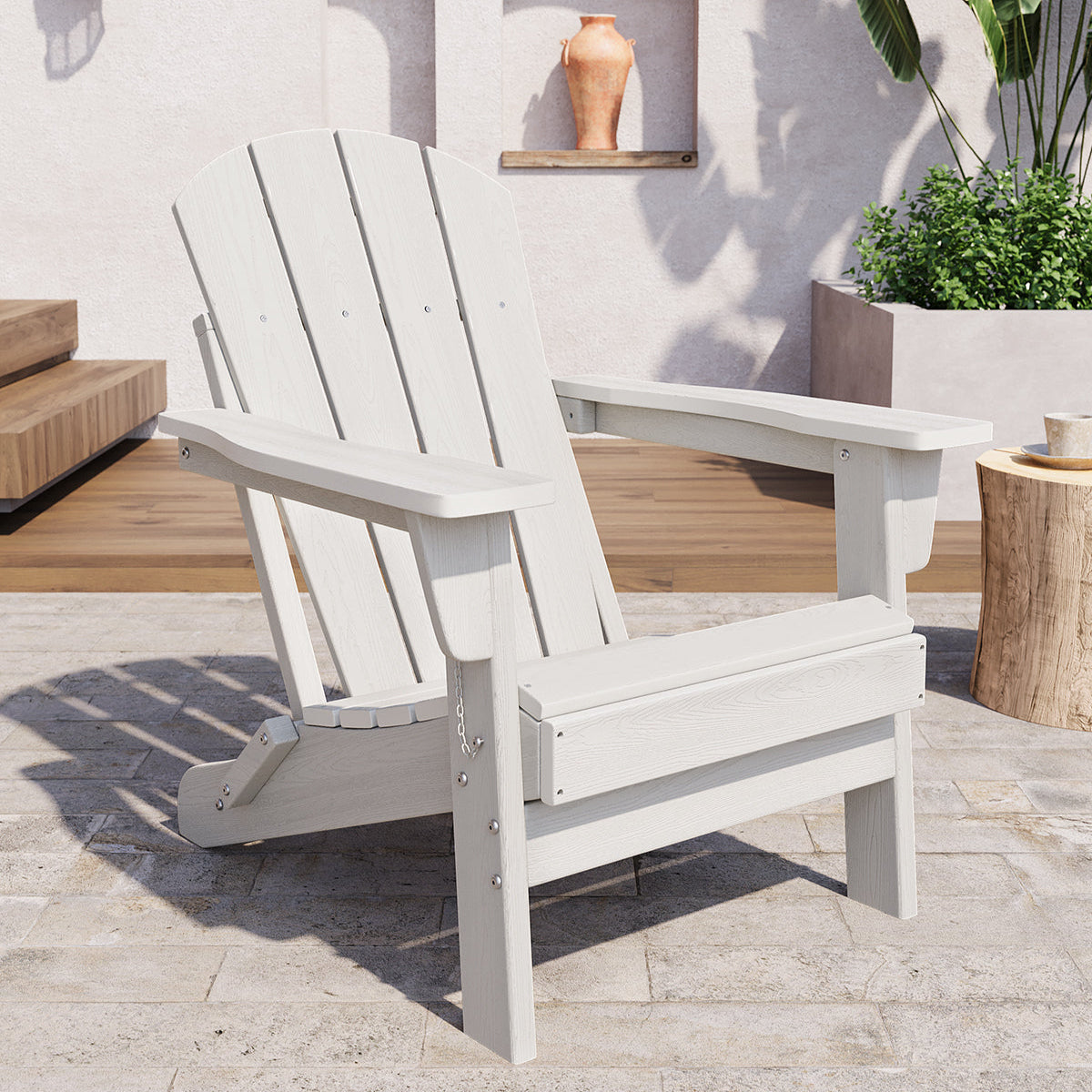 Garvee Folding Adirondack Chair HDPE Material 380lbs Capacity Natural Wood Texture Foldable Fire Pit Patio Garden Beach Camping