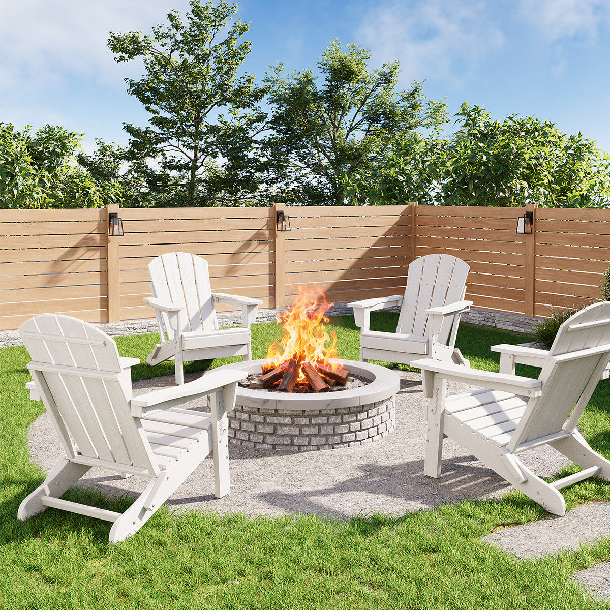 Garvee Folding Adirondack Chair HDPE Material 380lbs Capacity Natural Wood Texture Foldable Fire Pit Patio Garden Beach Camping