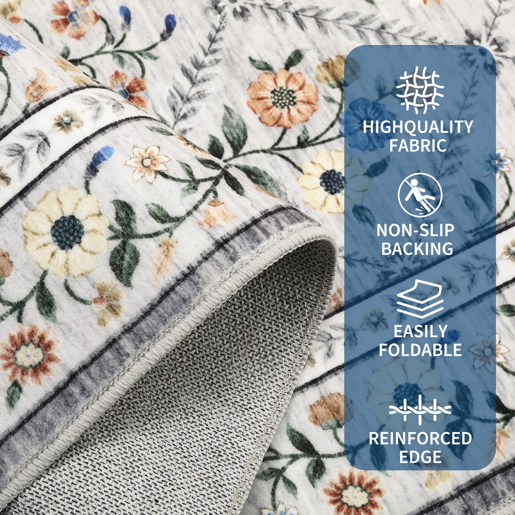 Garvee Grey Modern Foldable Area Rugs Vintage Striped Low Pile Carpet Indoor Living Room Bedroom 10x13ft