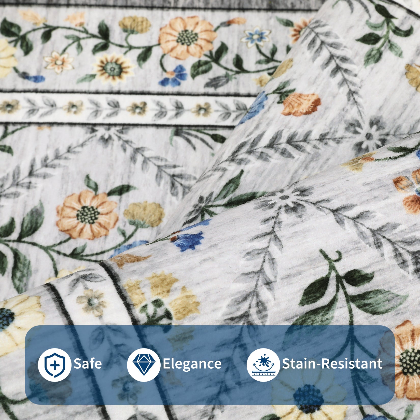 Garvee Grey Modern Foldable Area Rugs Vintage Striped Washable Low Pile Carpet Indoor Living Room Bedroom 9x12ft