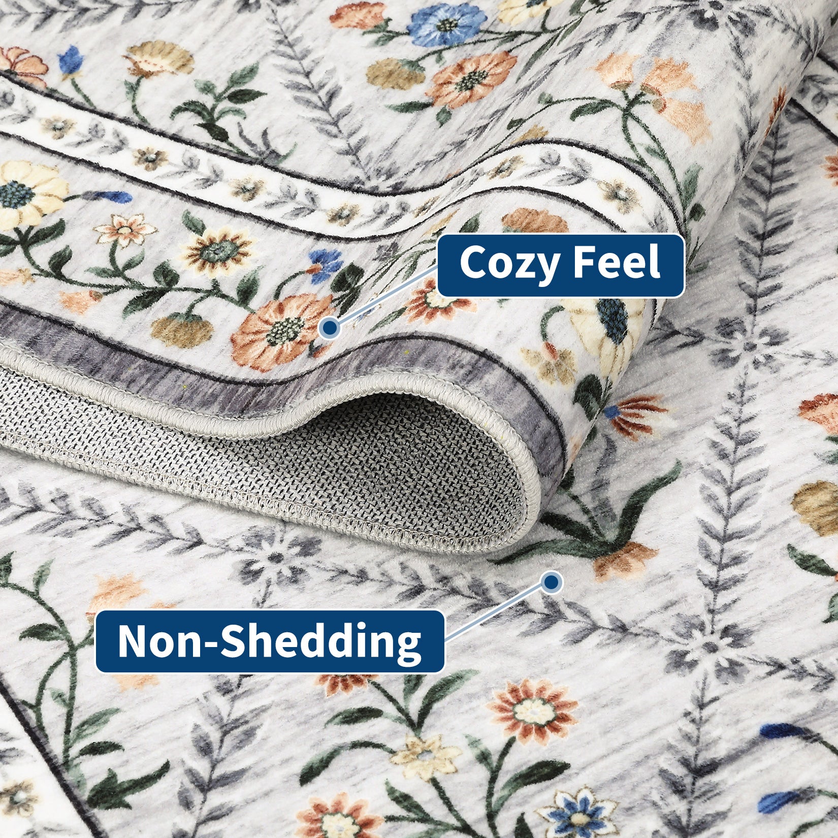 Garvee Grey Modern Foldable Area Rugs Vintage Striped Washable Low Pile Carpet Indoor Living Room Bedroom 9x12ft