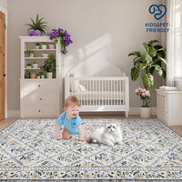 Garvee Grey Modern Foldable Area Rugs Vintage Striped Low Pile Carpet Indoor Living Room Bedroom 10x13ft