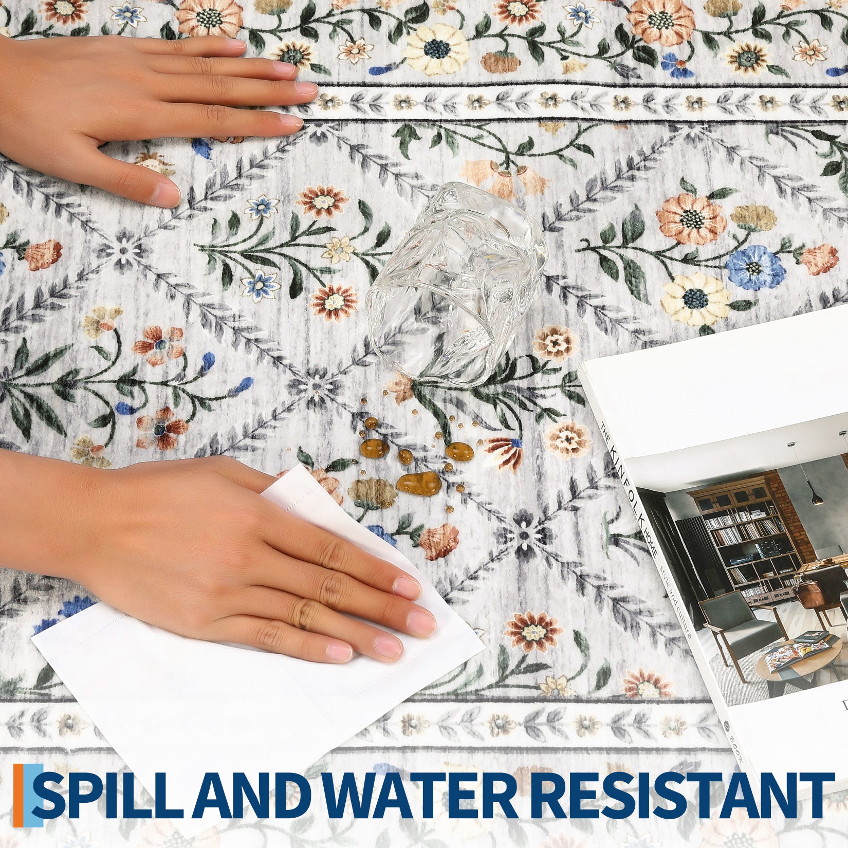 Garvee Grey Modern Foldable Area Rugs Vintage Striped Low Pile Carpet Indoor Living Room Bedroom 10x13ft