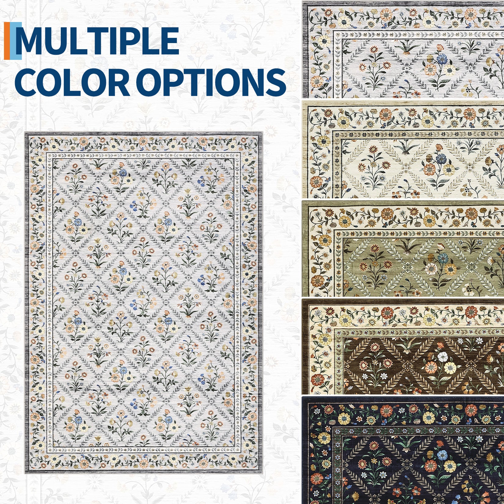 Garvee Grey Modern Foldable Area Rugs Vintage Striped Washable Low Pile Carpet Indoor Living Room Bedroom 9x12ft