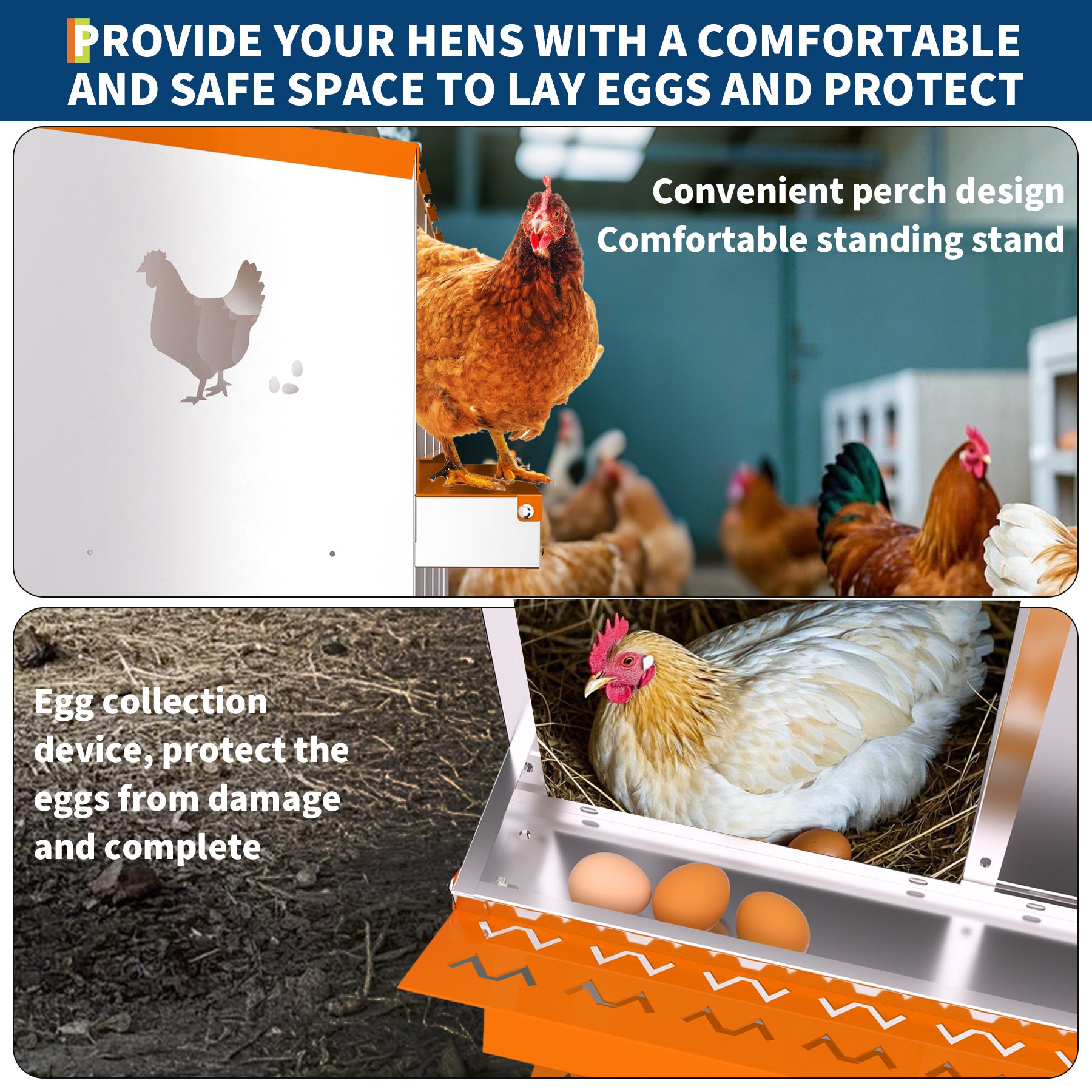 Garvee 6-Hole Bracket Legs Chicken Nesting Box Galvanized Steel Rustproof Automatic Egg Collection Ventilated Easy Install Wall or Freestanding for Chicken Coop