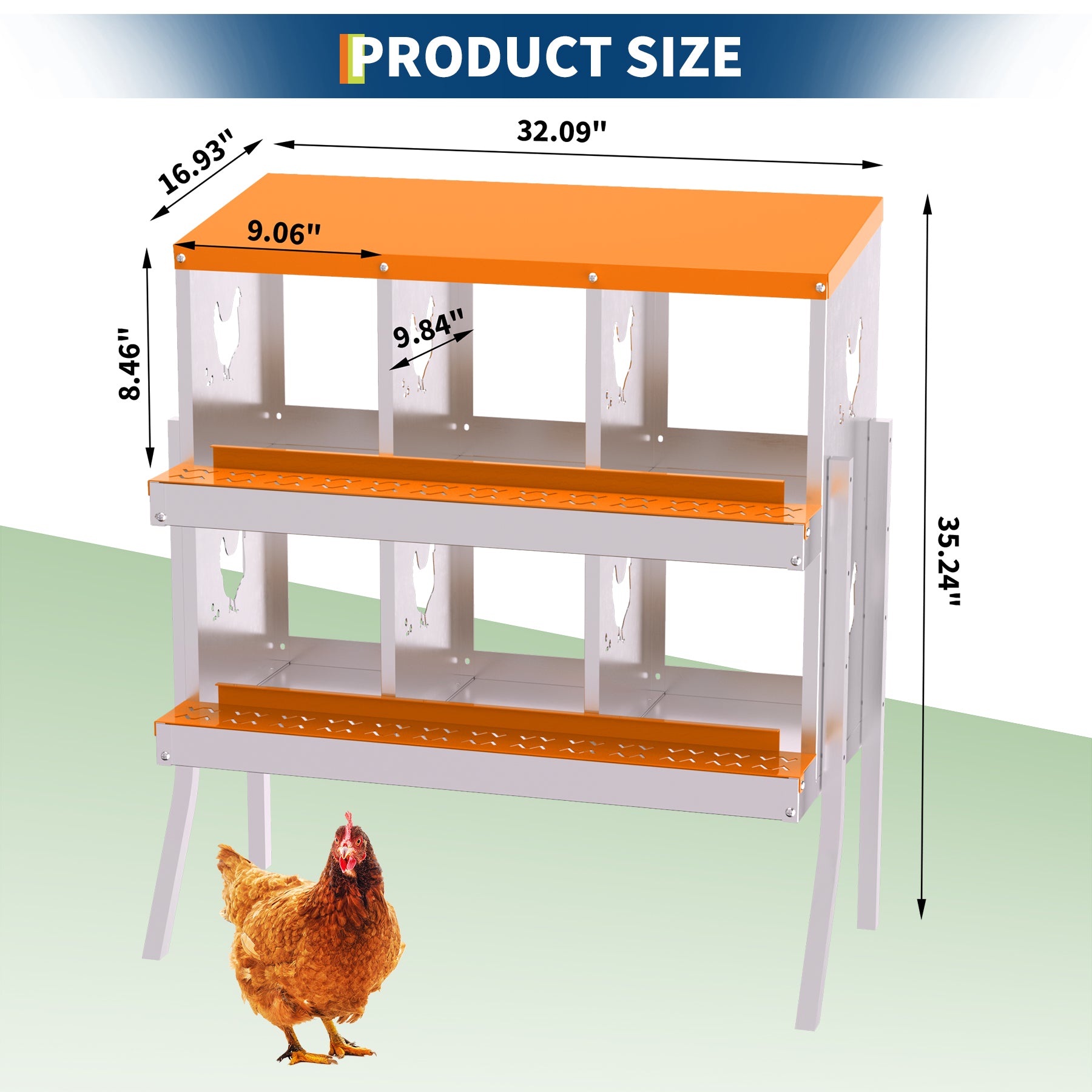 Garvee 6-Hole Bracket Legs Chicken Nesting Box Galvanized Steel Rustproof Automatic Egg Collection Ventilated Easy Install Wall or Freestanding for Chicken Coop