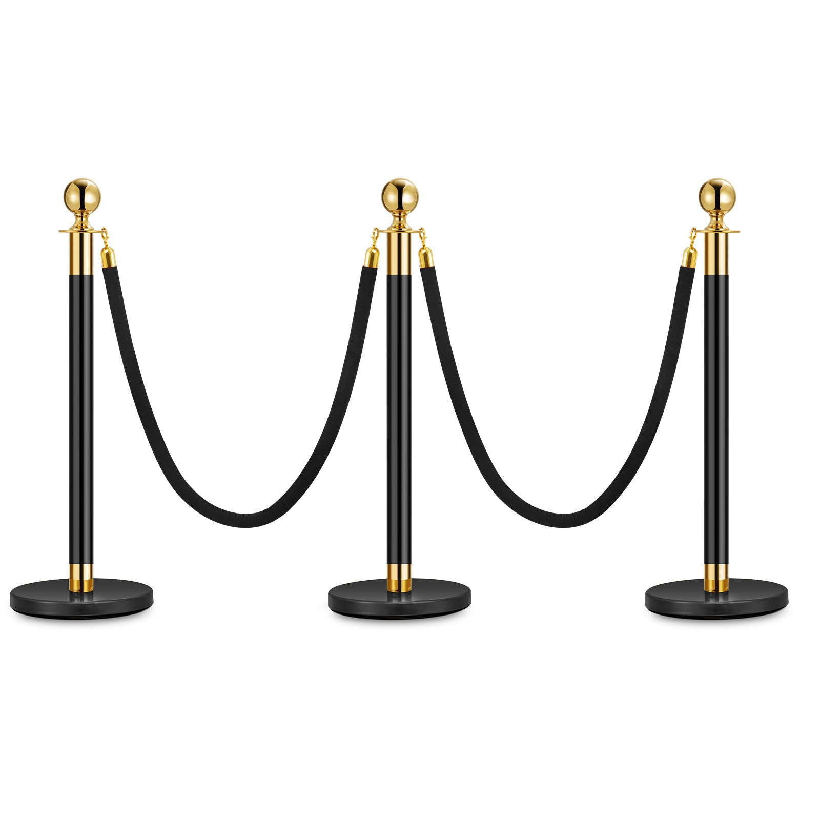 Garvee 3PCS Stanchion Posts Queue With Black Velvet Rope, Crowd Contro
