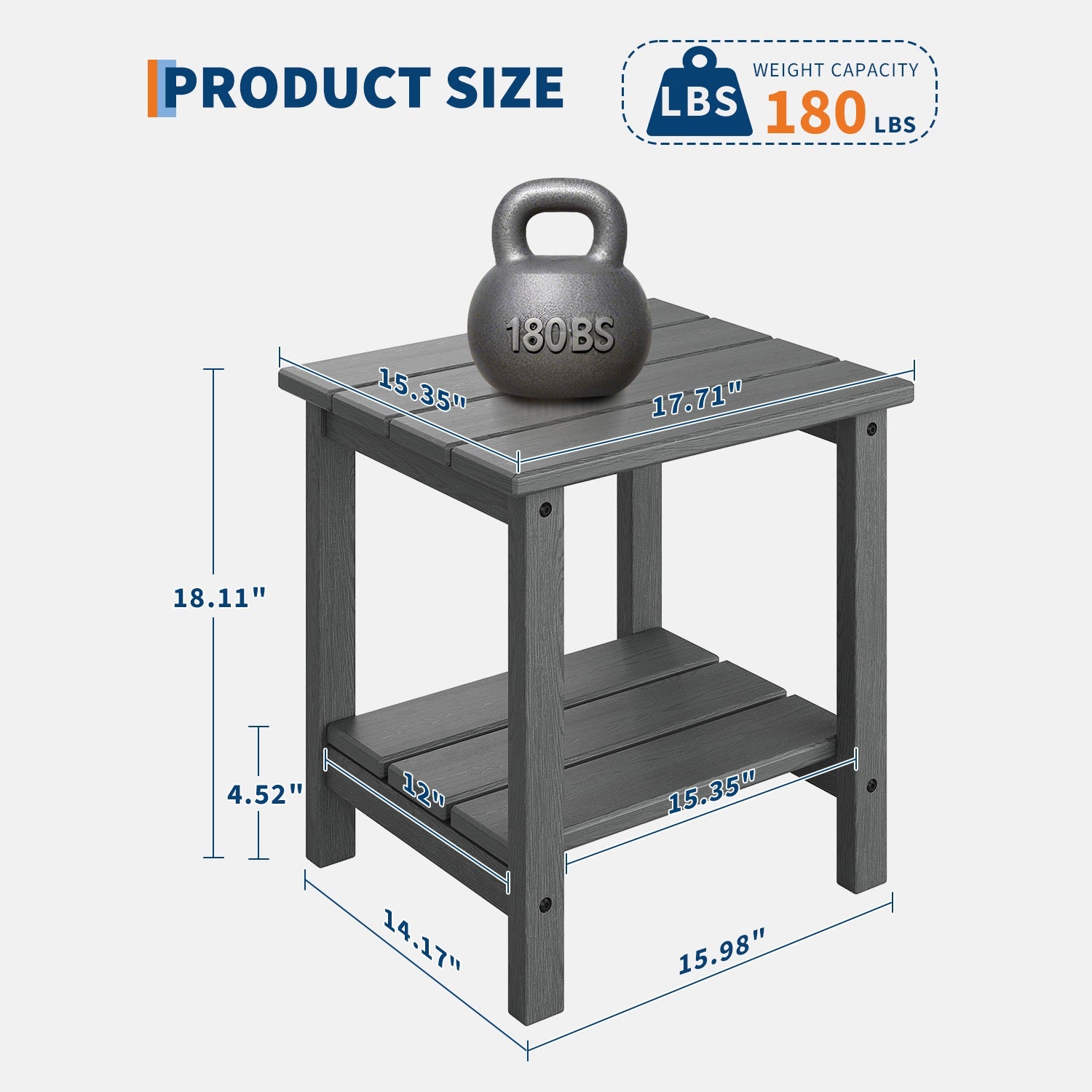 Garvee Adirondack Side Table, HDPE 2-Tier Patio Side Tables for Outside, 18 x 15 inch All-Weather End Table for Patio, Pool Deck, Indoor, Backyard, Gray