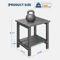 Garvee Adirondack Side Table, HDPE 2-Tier Patio Side Tables for Outside, 18 x 15 inch All-Weather End Table for Patio, Pool Deck, Indoor, Backyard, Gray