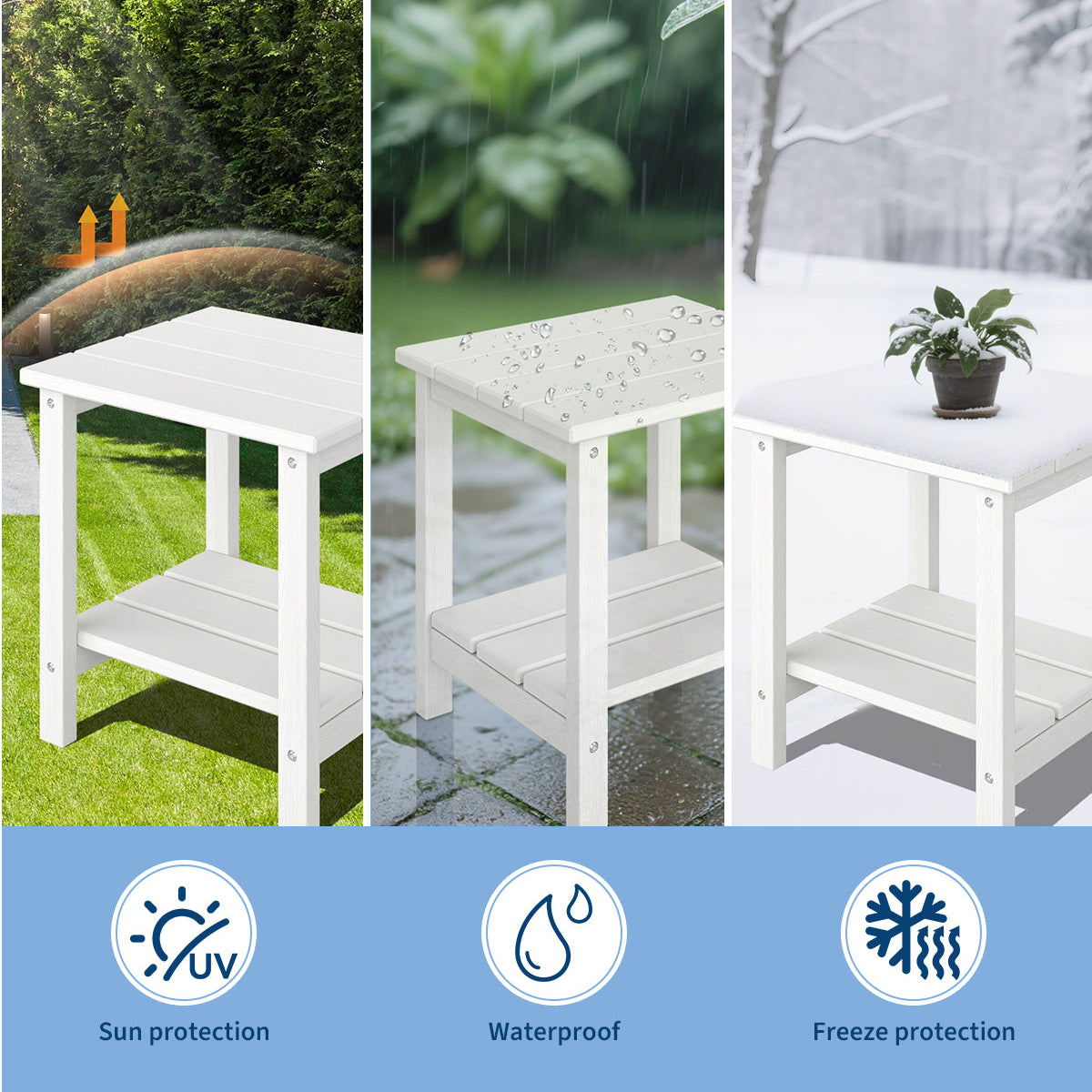 Garvee Adirondack Side Table, HDPE 2-Tier Patio Side Tables for Outside, 18 x 15 inch All-Weather End Table for Patio, Pool Deck, Indoor, Backyard, White