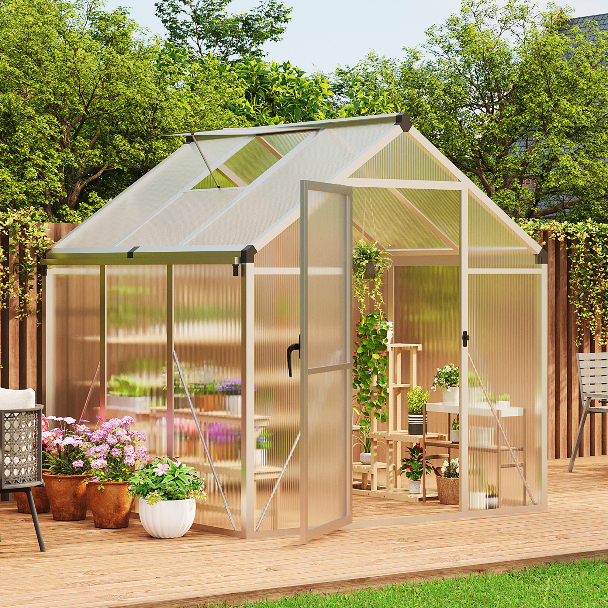 Garvee 6x6 FT Polycarbonate Greenhouse with Roof Vent and Lockable