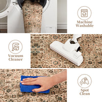 Garvee Persian Beige Camel 8x10 Vintage Floral Boho Area Rug Large Washable Non-Slip Low Pile Faux Wool for Living Room Bedroom