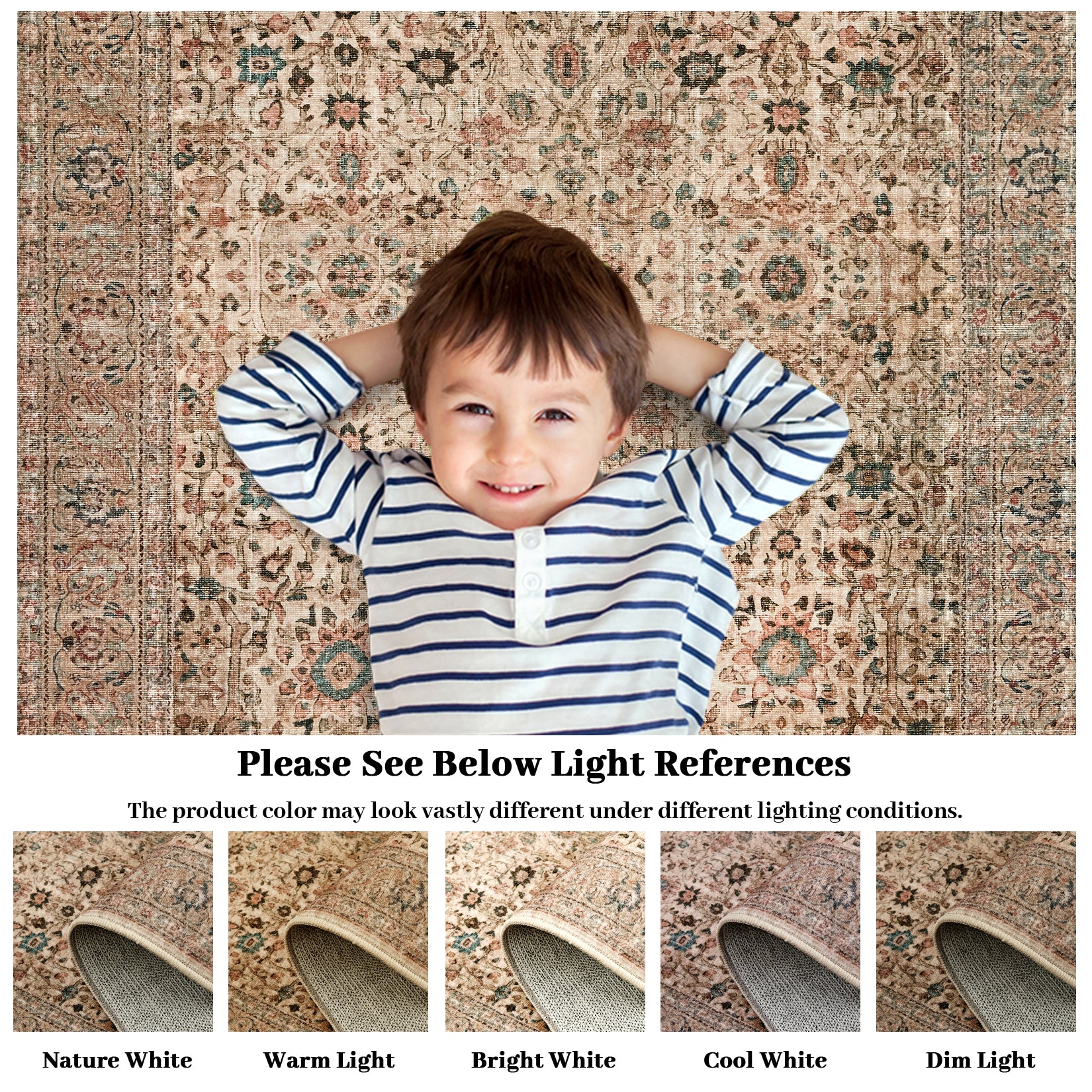 Garvee Persian Beige Camel 8x10 Vintage Floral Boho Area Rug Large Washable Non-Slip Low Pile Faux Wool for Living Room Bedroom