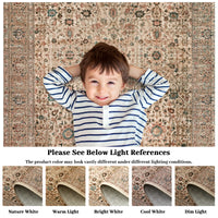 Garvee Persian Beige Camel 8x10 Vintage Floral Boho Area Rug Large Washable Non-Slip Low Pile Faux Wool for Living Room Bedroom